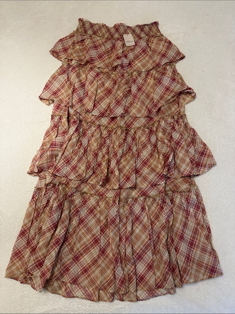Free People Tiered Plaid Ruffle Skirt Medium